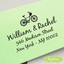 wedding photo - CUSTOM pre inked ADDRESS STAMP with bicycle, personalized gift, address stamp, custom address stamp, custom library stamper - Bicycle c6-8
