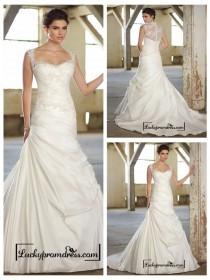wedding photo -  Cap Sleeves Lace Over Bodice A-line Wedding Dresses with Illusion Back