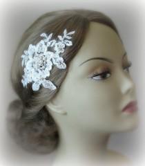 wedding photo - Ivory Lace Bridal Fascinator, Lace Headpiece, Rhinestone and Pearl Hair Flowers, Wedding Head Piece, Silver or Gold - AUDREY