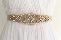 wedding photo - Gold Bridal Crystal Sash. Rhinestone Pearl Applique Wedding Belt. Silver Bridal Sash. VINTAGE MODE GOLD