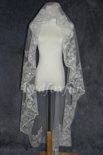 wedding photo - Modern stylish mantilla bridal veil lace wedding veils150cm length  elbow fingertip length in ivory or white