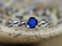 wedding photo - Size 7.5 - Blue Sapphire Solitaire Solitaire Ring In Sterling - Silver Celtic Knot Engagement Ring - Gift For Her