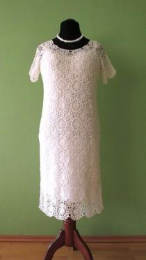 wedding photo - Crochet Dress Crocheted dress Hand Crochet Dress White crochet dress Crochet lace dress Wedding lace dress Linen dress