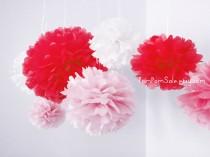 wedding photo - Valentine's Day - 9 Tissue Paper Pom Poms - Fast Shipping -  for Valentine's Day decoration and any moments full of romance