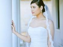 wedding photo - Wedding veil, bridal veil, lace veil, one tier French corded lace edge veil in Ivory, chapel length, bridal tulle