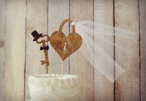 wedding photo - Weddings cake toppers rustic wood heart Mr and Mrs key to my heart sign skeleton key vintage inspired bride groom unique lock and key decor