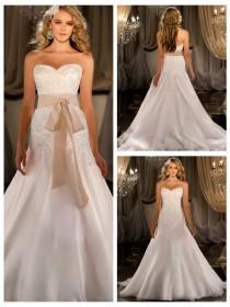 wedding photo -  A-line Beaded Lace Bodice Wedding Dress with Flowing Chapel Train