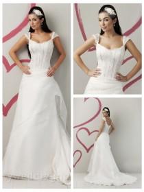 wedding photo -  A-Line Beaded Simple Summer Wedding Dress with Cap Sleeves and Scoop Neck