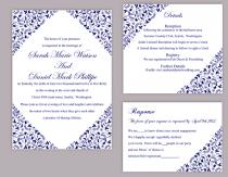 wedding photo -  DIY Wedding Invitation Template Set Editable Word File Instant Download Printable Flower Invitation Blue Invitation Navy Blue Invitation