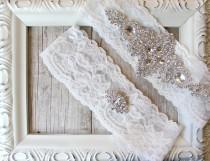 wedding photo - BRIDAL GARTER - Vintage Wedding Garter Set with Stunning Crystal Rhinestones on Comfortable Lace, Bridal Garter Set, Crystal Garter Set