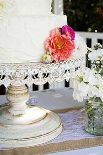 wedding photo - 16" Round Rustic Metal cake stand/ Gorgeous distressed white wedding cake stand