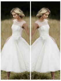 wedding photo -  Straps Scoop Neckline Princess A-line Tea Length Wedding Dress