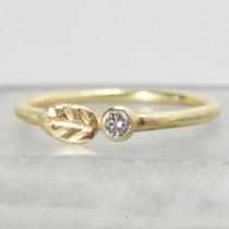 wedding photo - Diamond and Gold Wedding Ring - 18k Leaf and Bud Engagement Ring - Eco-Friendly Recycled Gold