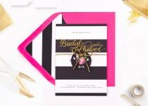 wedding photo - Pink, black and gold Bridal shower invitations - Pack of ten
