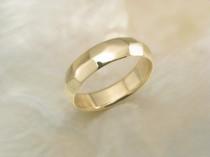 wedding photo - 6mm organic mans wedding band -- faceted ring in 14k yellow gold, comfort fit