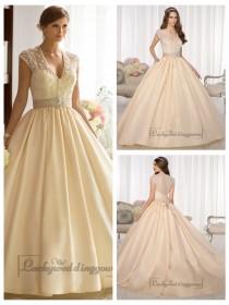wedding photo -  Elegant Cap Sleeves V-neck Princess Ball Gown Wedding Dresses with Beaded Illusion Jacket