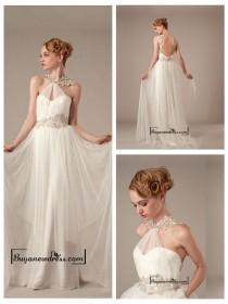 wedding photo -  Amazing Glamorous Tulle & Satin Sheath Halter Neckline Raised Waistline Wedding Dress
