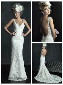 wedding photo -  Beaded Straps Plunging Neckline Wedding Dresses with Low Back