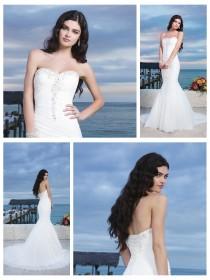 wedding photo -  Chiffon Center Bodice Ruched Asymmetrical Mermaid Wedding Gown With A Lace Up Back