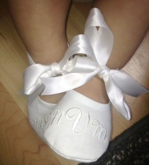 wedding photo - Wedding Shoes - Baby Baptism Shoes - Monogrammed White Booties - Baby Shoe Christening - Newborn to 14 months sizes