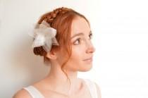 wedding photo - Off white bridal flower hair pin - lotus