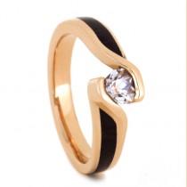 wedding photo -  Wood Engagement Ring in 14k Rose Gold with Tension Set Diamond