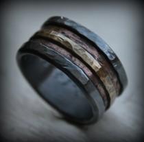wedding photo - mens wedding band - rustic fine silver copper and brass - handmade artisan designed wide band ring - manly ring - customized