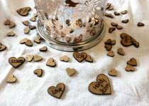wedding photo - Rustic Wedding/ Engraved Personalized Heart Confetti/Table Confetti