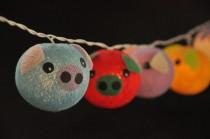 wedding photo - Cotton Ball String Lights Pig Planet Mixed Colour  for Kid birthday bedroom Light display garland