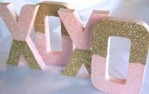 wedding photo - 8" Dual Glittered Letter, BABY Nursery, Wedding, Home or Party Decor, Self Standing, ANY COLORS