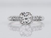 wedding photo - Antique Engagement Ring Art Deco .70ct Old European Cut Diamond in Platinum