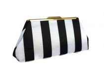 wedding photo - Black & white striped silk clutch/ Bridal accessory/ Wedding clutch purse/  bridal purse ,bridesmaid gift purse/ Black and white wedding