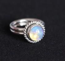 wedding photo - 18K white Gold Opal wedding ring - Natural Opal Ring - Engagement ring - Artisan ring - October birthstone - Bezel ring - Gift for her