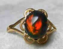 wedding photo - Opal Engagement Ring Black Opal Vintage Ring 1.0 Carat Black Opal in 14k white gold