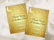 wedding photo -  DIY Printable Wedding Invitation Card Template | Editable MS Word file | 5 x 7 | Instant Download | 5 point Moon Star Gold Background