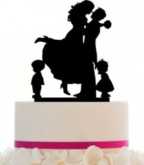 wedding photo - Wedding Cake Topper Custom, Couple Silhouette and any kid silhouette of your choise UP to 3 kids with free base for display.after the event