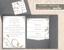 wedding photo -  Printable Pocket Wedding Invitation Printable Invitation Gold Wedding Invitation Floral Invitation Download Invitation Edited jpeg file