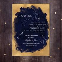 wedding photo - Constellation Wedding Invitation, Gold and Navy Wedding Invitation, Starry Night Invitation, Star Invite, Printable Wedding Invitation