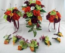 wedding photo - Fall Wedding Flowers Destination Wedding Cascade Bridal Bouquet Orchids Roses and Real Touch Calla lilies Silk Flower Bridal Package