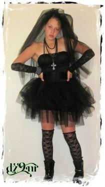 wedding photo - Luxurious Black Rebel Adult Tulle Tutu n Corset- Great for Bachelorette/Bridesmaid Party Fancy Dress Wedding Gown-80's Prom Mini