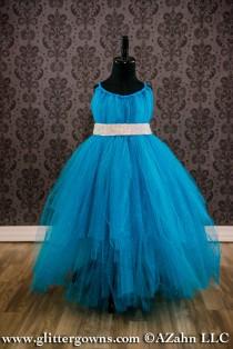 wedding photo - Flower Girl Dress - Turquoise Sparkle Tulle, Frozen - Elsa - Princess Dress, Fairy Dress,