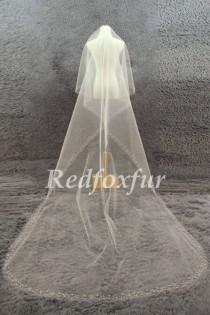 wedding photo - 1T Ivory Cathedral Veil Bride Length veil Hand-beaded Flower Wedding dress Chapel veil Wedding  Accessories