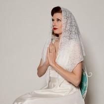 wedding photo - Vintage 1960s Mantilla Veil White Lace Floral Sacred Bridal Fashions