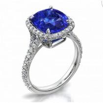 wedding photo - 18K Diamond/Sapphire halo engagement ring