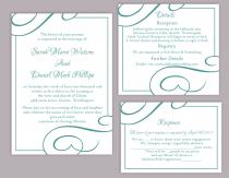 wedding photo -  DIY Wedding Invitation Template Set Editable Word File Instant Download Elegant Printable Invitation Blue Wedding Invitation Teal Wedding