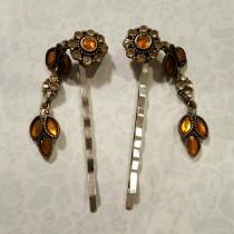 wedding photo - Amber Dangle Hairpin, Repurposed Vintage Earrings, Rhinestones