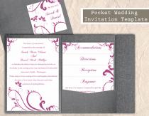 wedding photo -  Pocket Wedding Invitation Template Set DIY EDITABLE Word File Download Eggplant Invitation Purple Invitation Elegant Printable Floral Invite