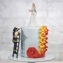 wedding photo - Custom Fireman to the Rescue Groom with Victorious Bride Firefighter Wedding Cake Toppers Fire Hot Romantic Couple Personalized Figurines