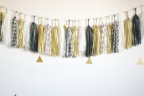 wedding photo - Black, White and Gold Metallic Sparkle Tassel Garland ... New Years Eve Party Banner . Wedding Ceremony Decor . Gold Photo Booth Prop