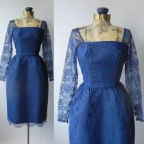 wedding photo - 1950 Dress, Blue 50s Dress, Blue Lace Vintage Dress, 1950 Blue Dress, Retro Wedding Dress, 1950s Blue Bridal Dress, 50s Blue Lace Bridesmaid